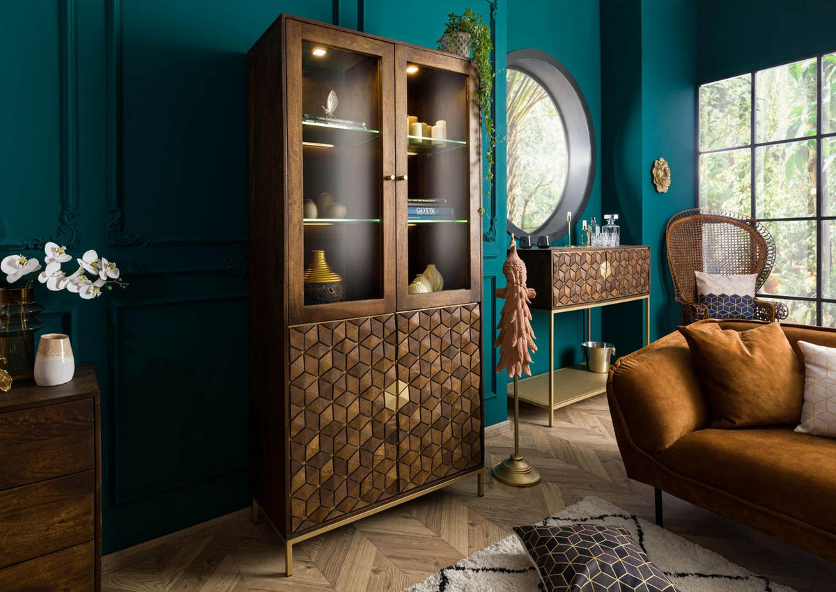 VITRINE Mango 99x40x200 braun geölt DIAMOND #215 - Braun, Holz (99/200/40cm) - Massivmoebel24
