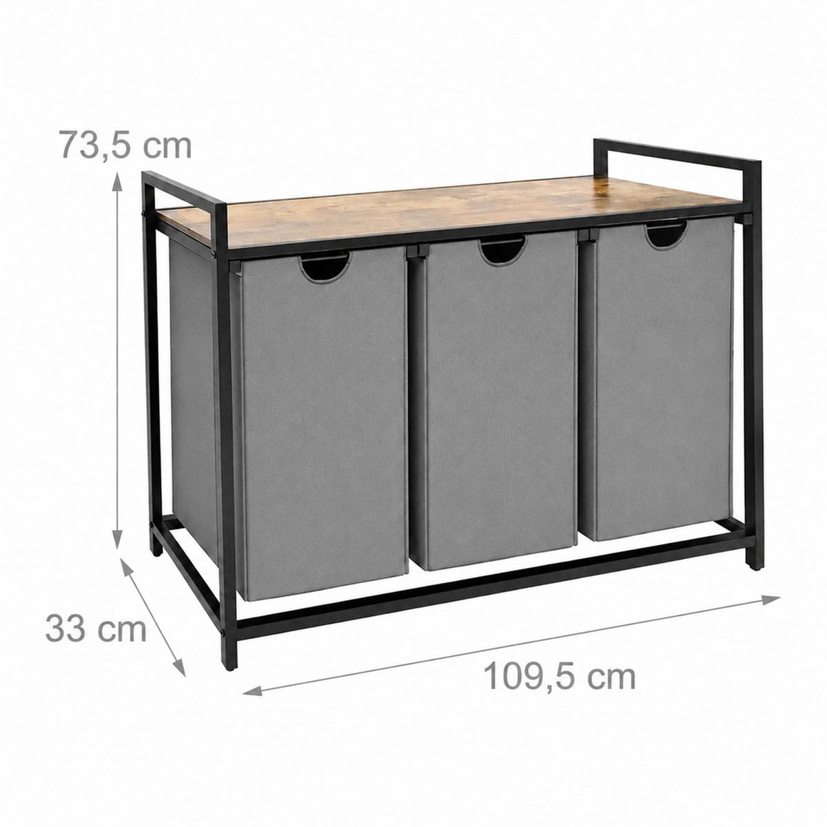 KOŠARA Siva za rublje 3 pretinca s policom 73,5x109,5x33 cm - višebojno, drvni materijal/tekstil (109.5/73.5/33cm) - Relaxdays