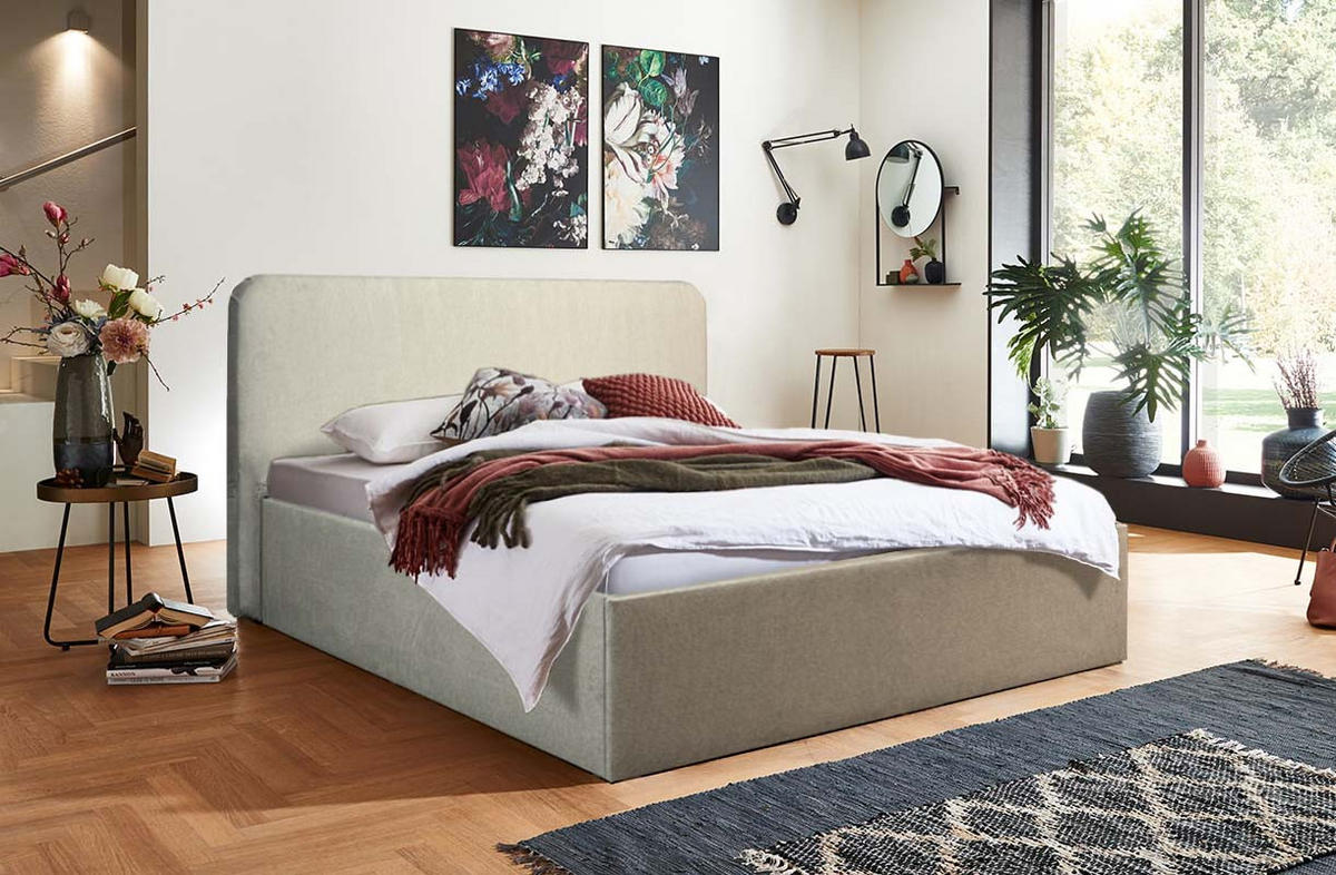 POLSTERBETT Mailand Beige 120 x 200 x 40 cm Stauraum ohne hydraulische Funktion Ohne Matratze und Lattenrost - Beige, Holz (120/200cm) - Halmon Schlafkomfort Betten 