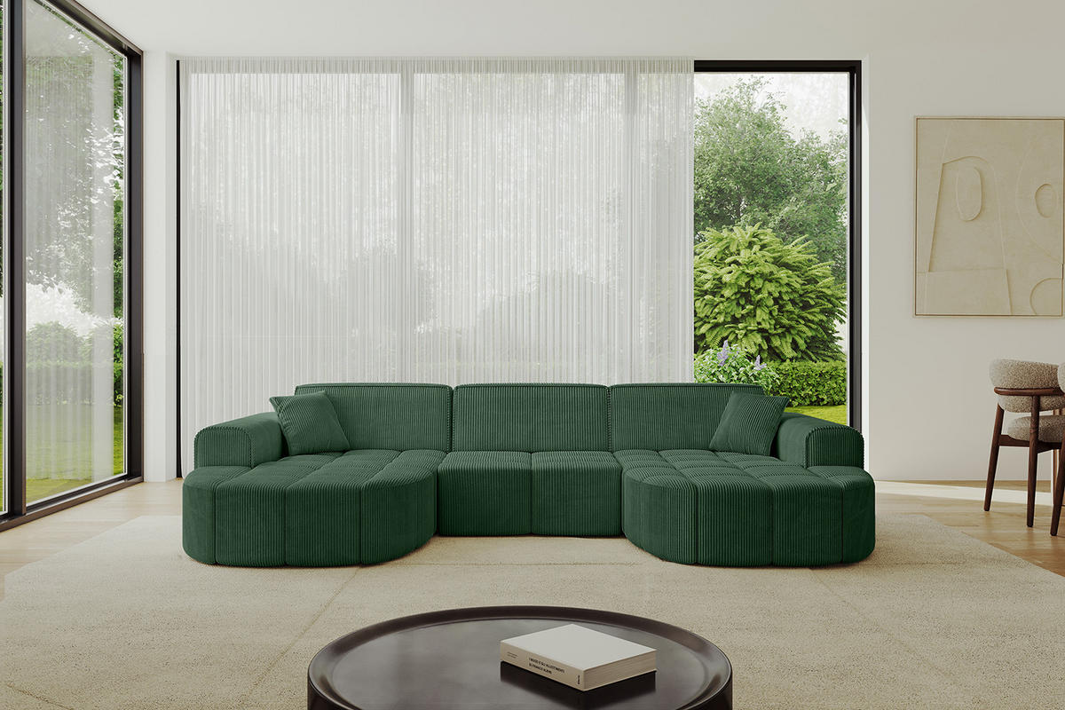 WOHNLANDSCHAFT LIVO-U1 - 315x173x79,5 cm Grün - Grün, Holzwerkstoff/Textil (315/79/173cm) - ALTDECOR