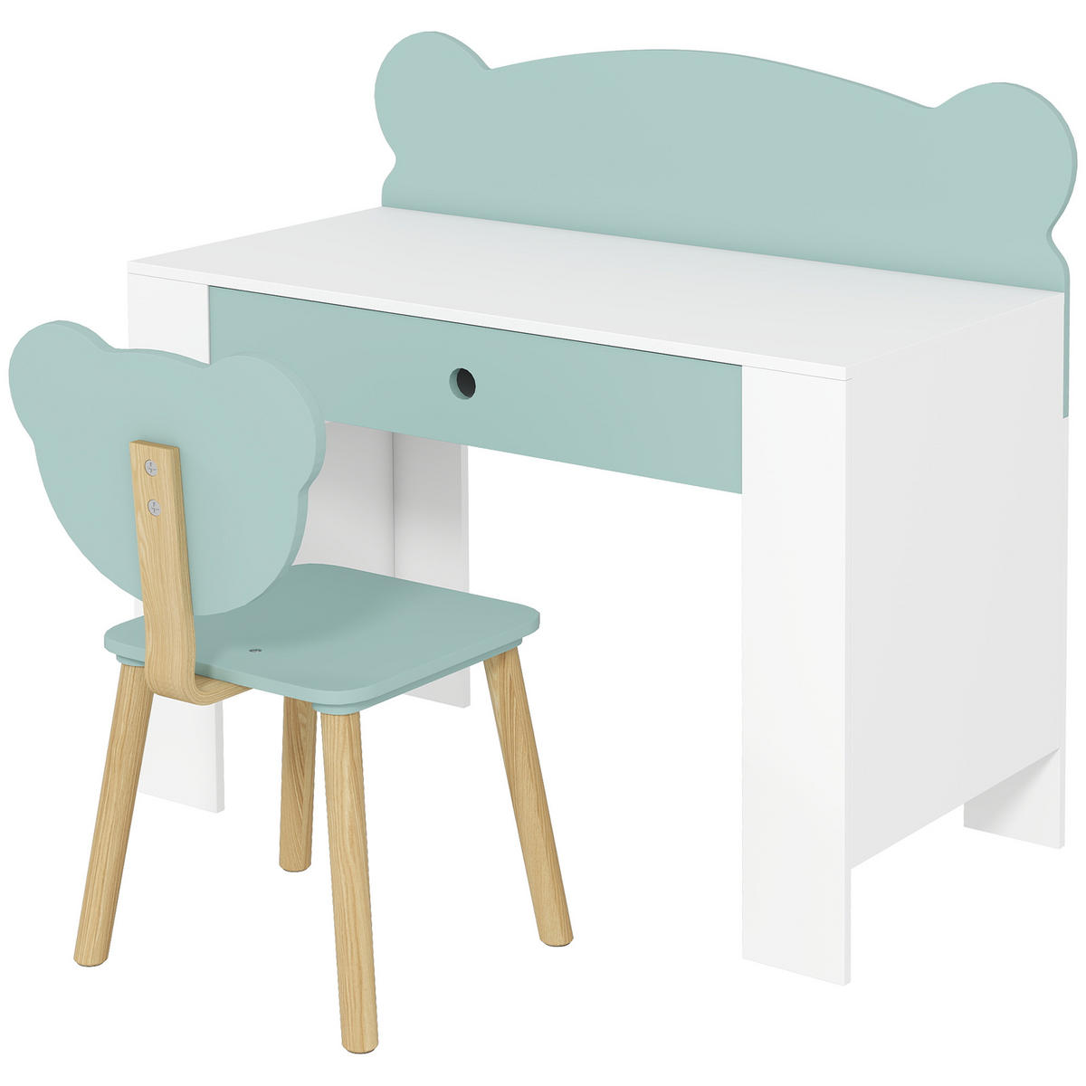 SCHREIBTISCH-SET DE-17553 mit Schublade und Bärenmotiv Grün - Grün, Holzwerkstoff (80/74.5/41cm) - ComfortXL