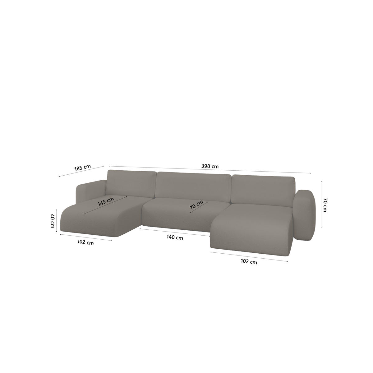 WOHNLANDSCHAFT TALW U mit Schlaffunktion, Dunkelbraun - Dunkelbraun, Textil (398/185cm) - Fedve