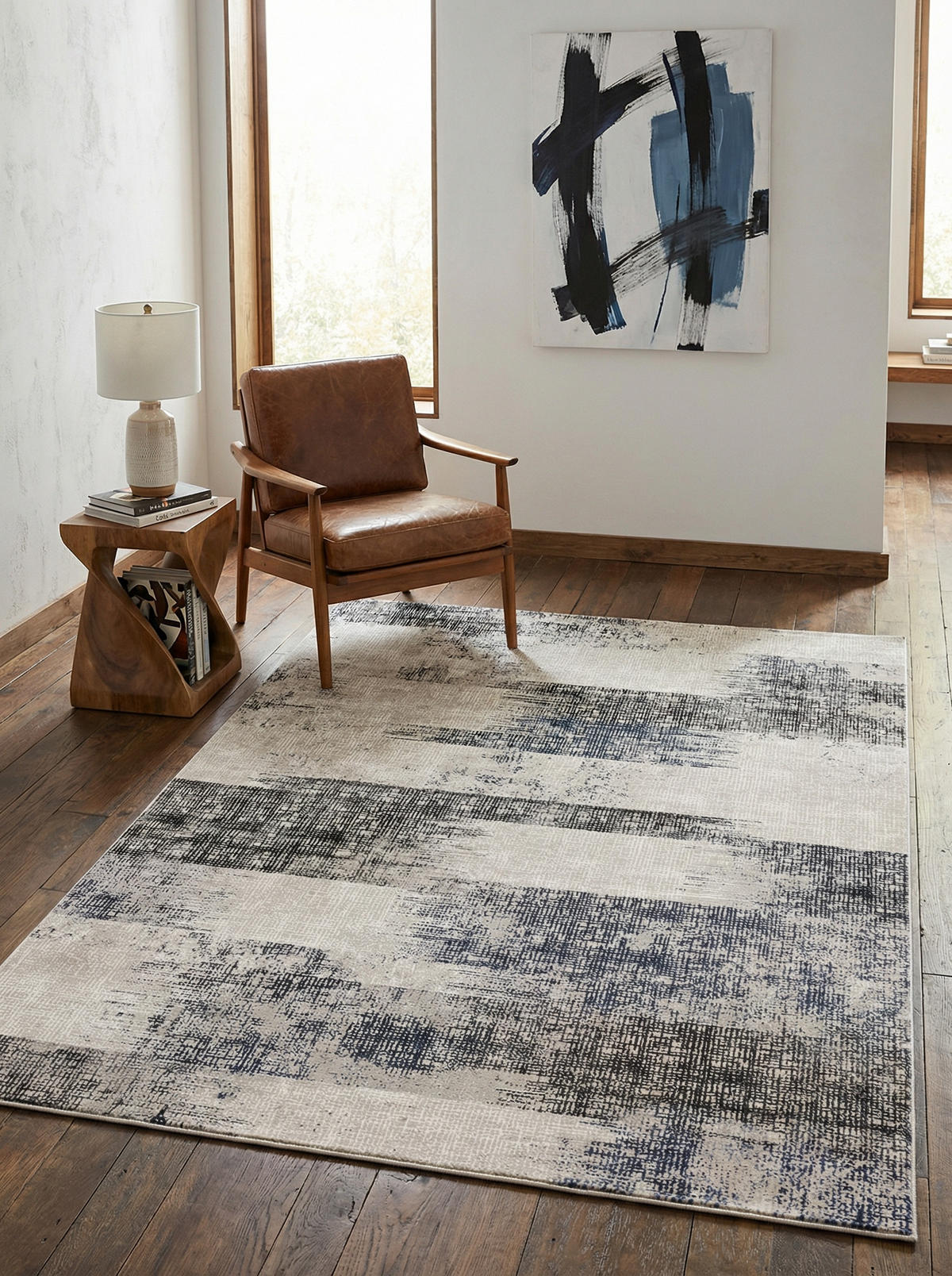 TEPPICH Velours geometrisch abstrakt pflegeleicht rutschfest TIBER-Orte, Dunkelblau 200x290 cm - Dunkelblau, Textil (200/290cm) - KADIMA DESIGN
