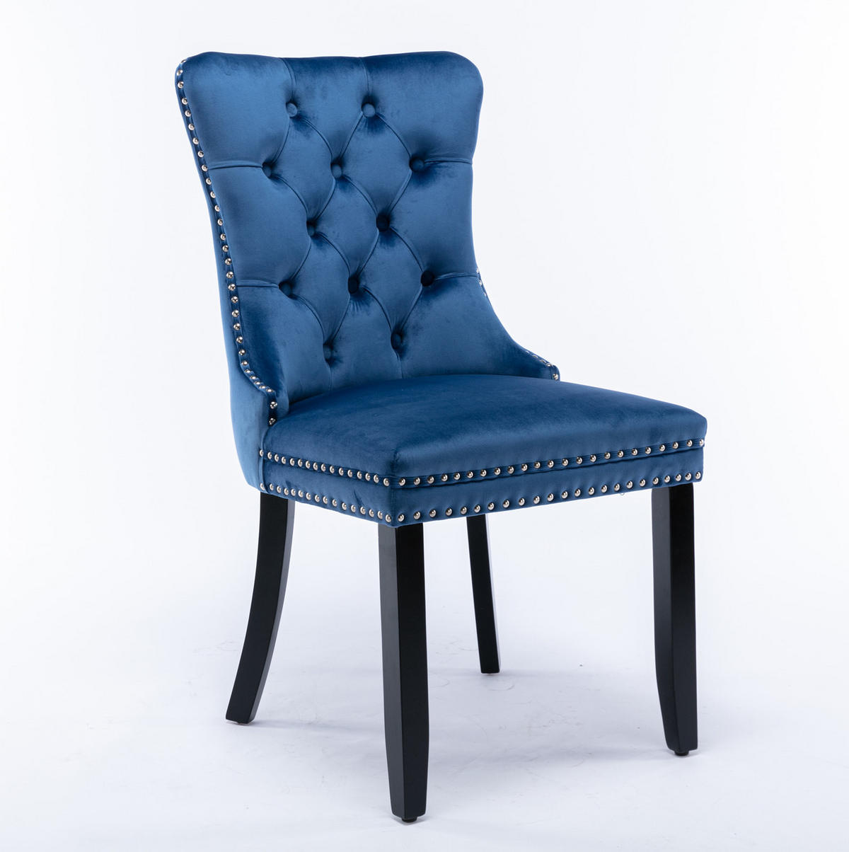 ESSZIMMERSTUHL Samt Blau mit hoher Rückenlehne Massivholz 2er-Set - Blau, Metall (50/95/65cm) - Meubliv