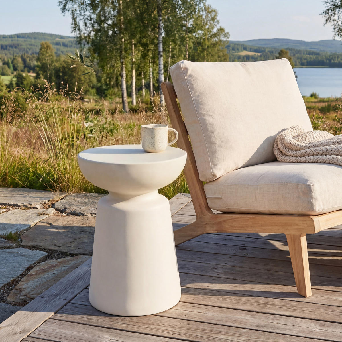 BEISTELLTISCH KYLIX Klein aus Beton 35 x 35 x 46 cm - Creme, Naturmaterialien (35/35/47cm) - Elementi