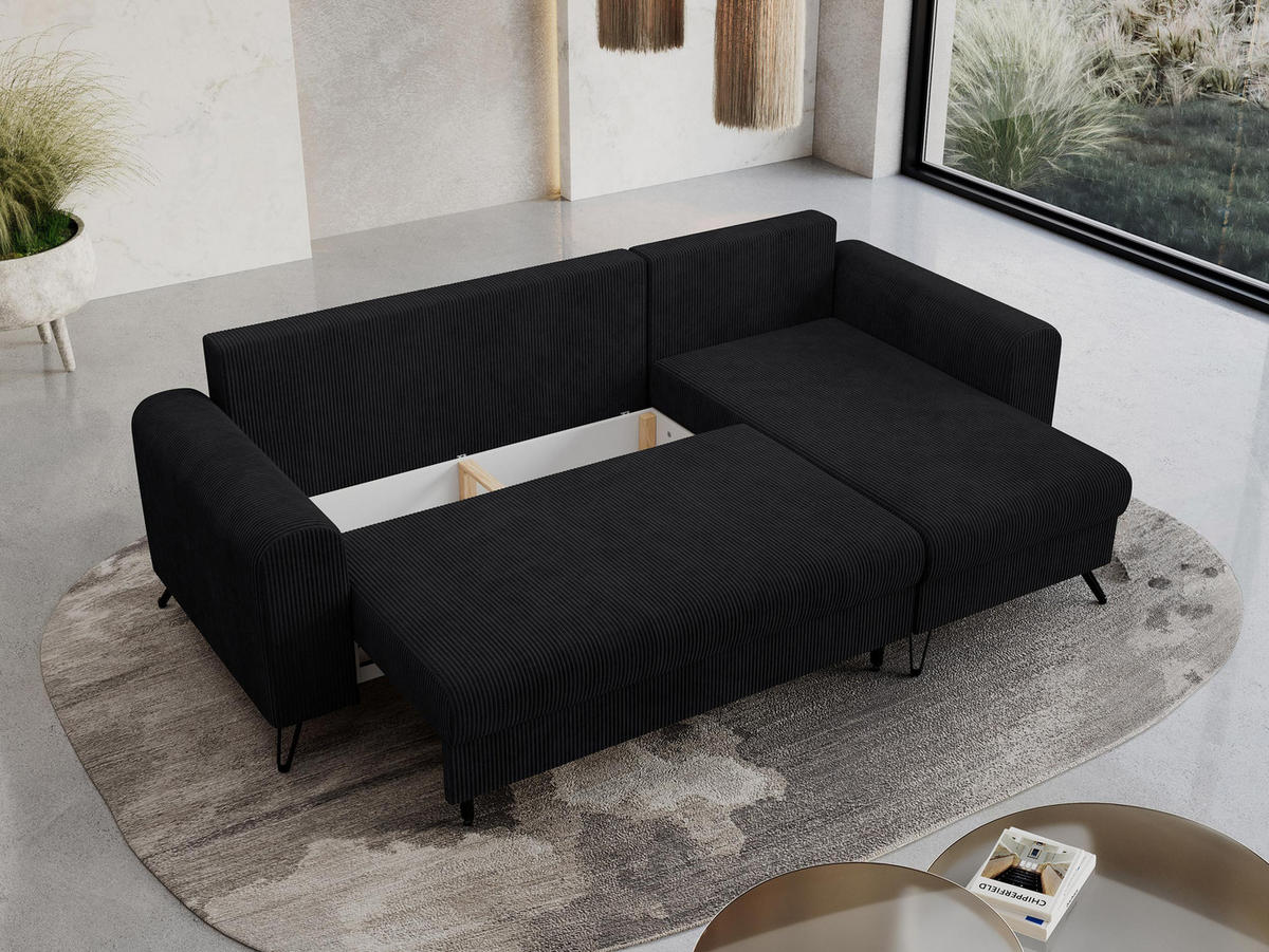 ECKSOFA Hugo Cord Schwarz - Schwarz, Textil/Metall (242/140cm) - MKS