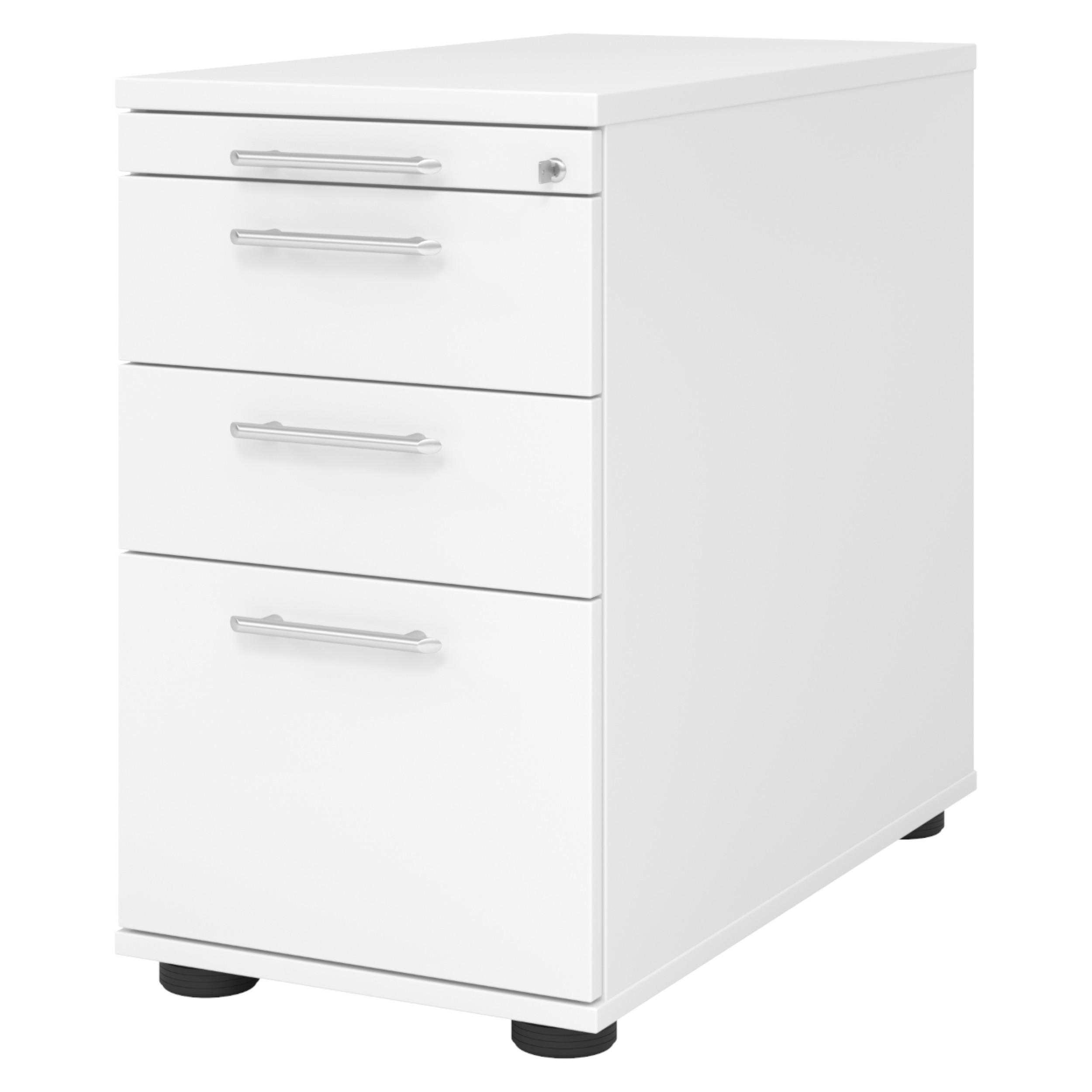 STANDCONTAINER - mit Hängeregistratur 80/42,8/72 cm in Weiß Relinggriff (Kunststoff) - Weiß, Holzwerkstoff (42.8/72/80cm) - bümö