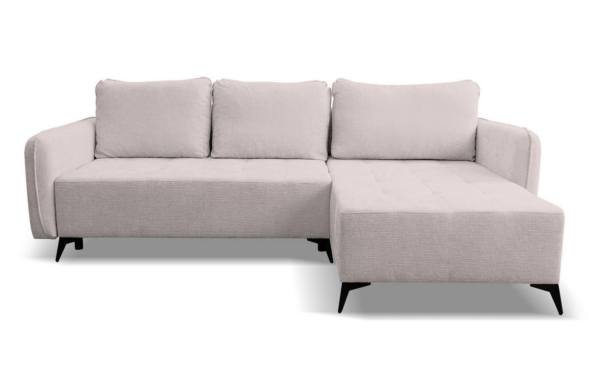 ECKSOFA Lucky in L-Form mit Schlaffunktion und Bettkasten, Farbe: Beige, Strukturstoff, Ottomane Links oder Rechts - Beige, Textil (275/160cm) - VENASI MÖBEL