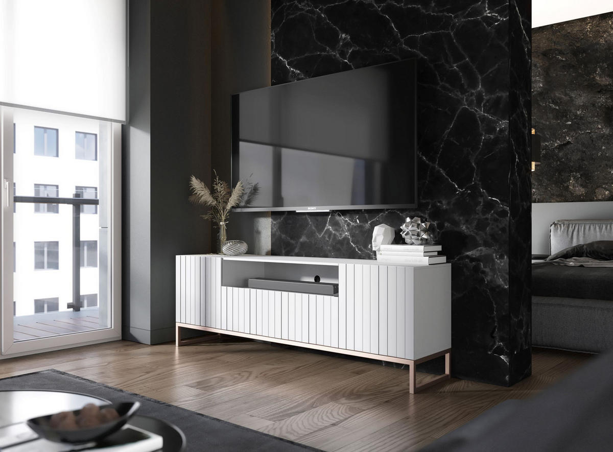 TV-SCHRANK Elpis2 Weiß Matt mit Metallrahmen 150 cm - Weiß/Kupferfarben, Holzwerkstoff/Metall (150/51.5/36.5cm) - Meble Lindner
