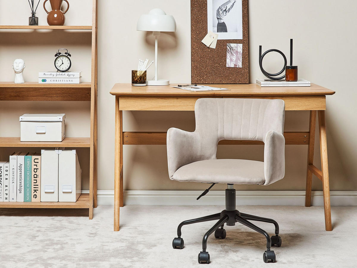 BÜROSTUHL Samtstoff Beige Sanilac - Beige, Textil/Metall (62/71/62cm) - Beliani