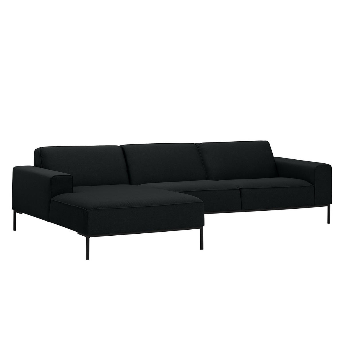 ECKSOFA mit Longchair - Webstoff - Anthrazit/Schwarz, Textil (285/168cm) - home24