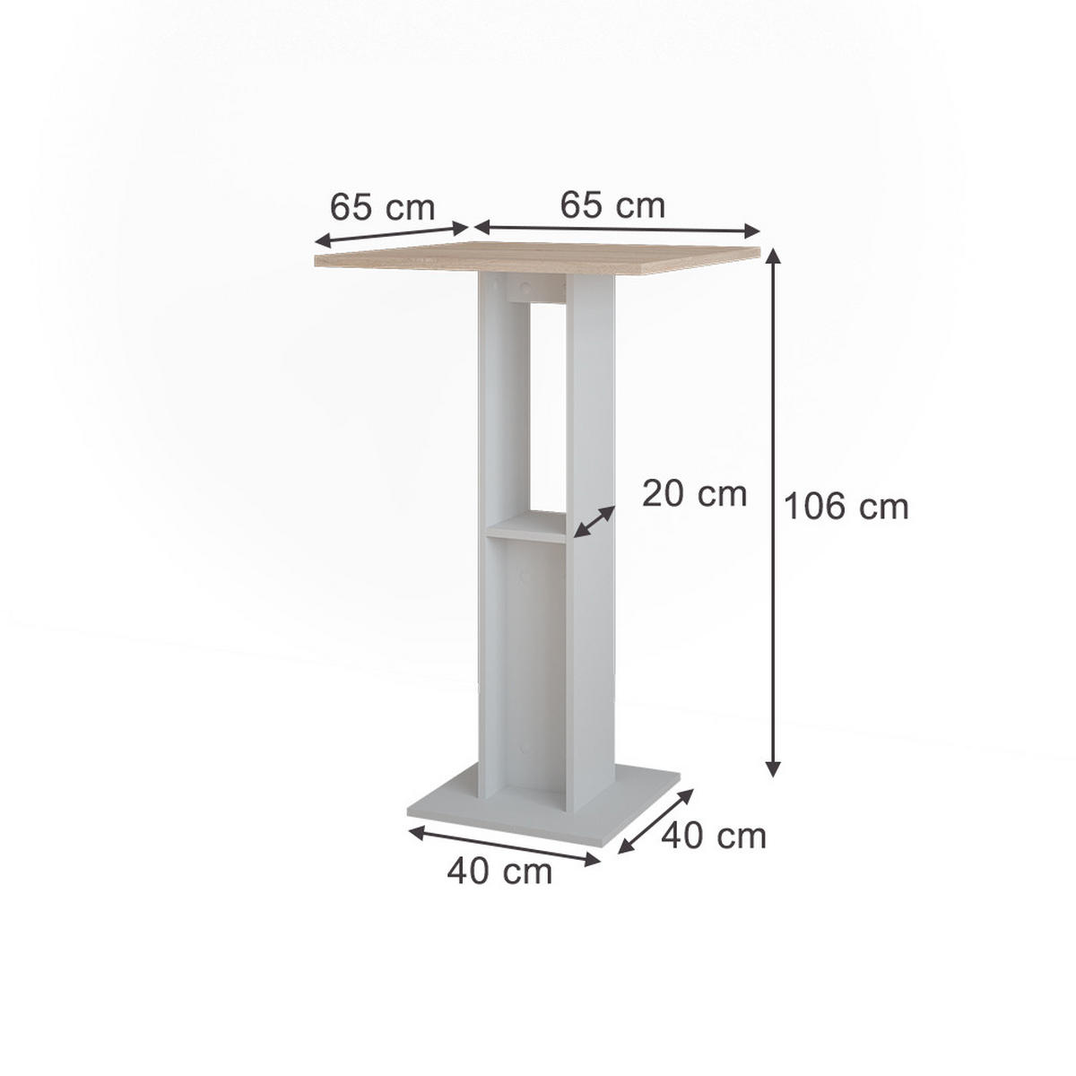 BAROVÝ STŮL Repose Bílá/Sonoma - bílá/Sonoma dub, kompozitní dřevo (65/65/106cm) - Vicco