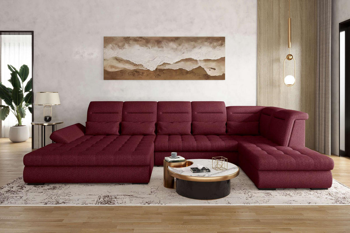 WOHNLANDSCHAFT Toscana Velours inkl. Schlaffunktion - Bordeaux, Textil (208/87/358cm) - 99rooms
