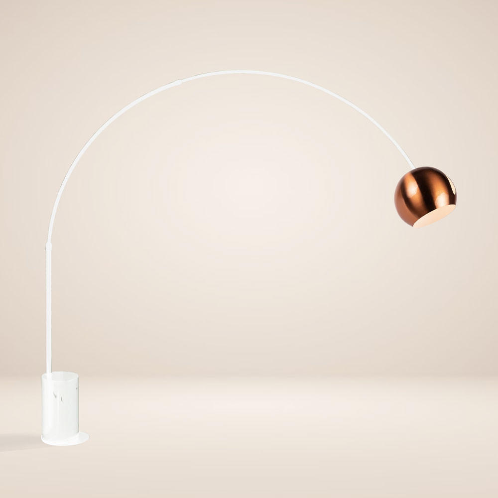 STEHLAMPE Ball Bogenlampe Marmor Weiß/Kupfer - Weiß, Stein (30/30/220cm) - s.luce