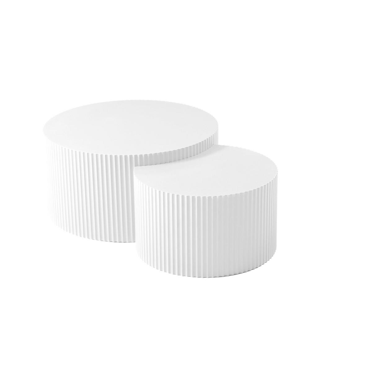 COUCHTISCH-SET 80/80/40 cm stapelbar, platzsparendes Nesting-Design mit Wellenkante, Weiß - Weiß, Holzwerkstoff (80/80/40cm) - Redom