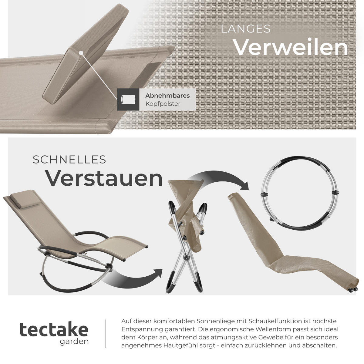 SONNENLIEGE Paulina,150 x 73 x 93 cm,beige - Beige, Metall (73/93/150cm) - tectake