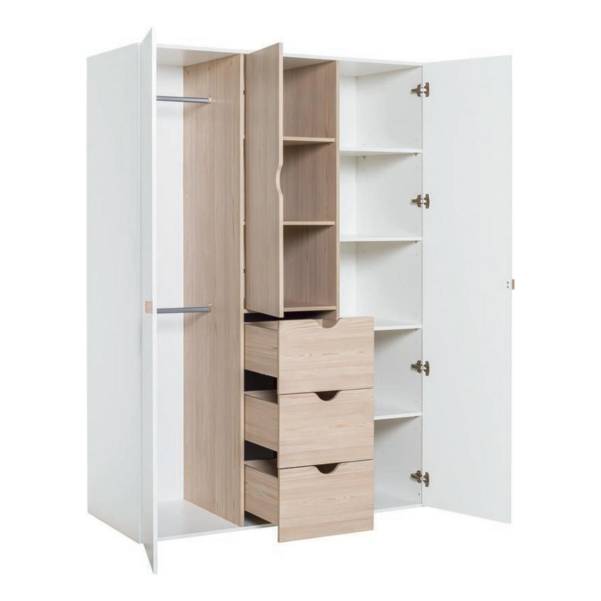 KLEIDERSCHRANK mit 3 Türen und 3 Schubladen - Stige - Weiß, Holzwerkstoff (64/206/141cm) - Calicosy