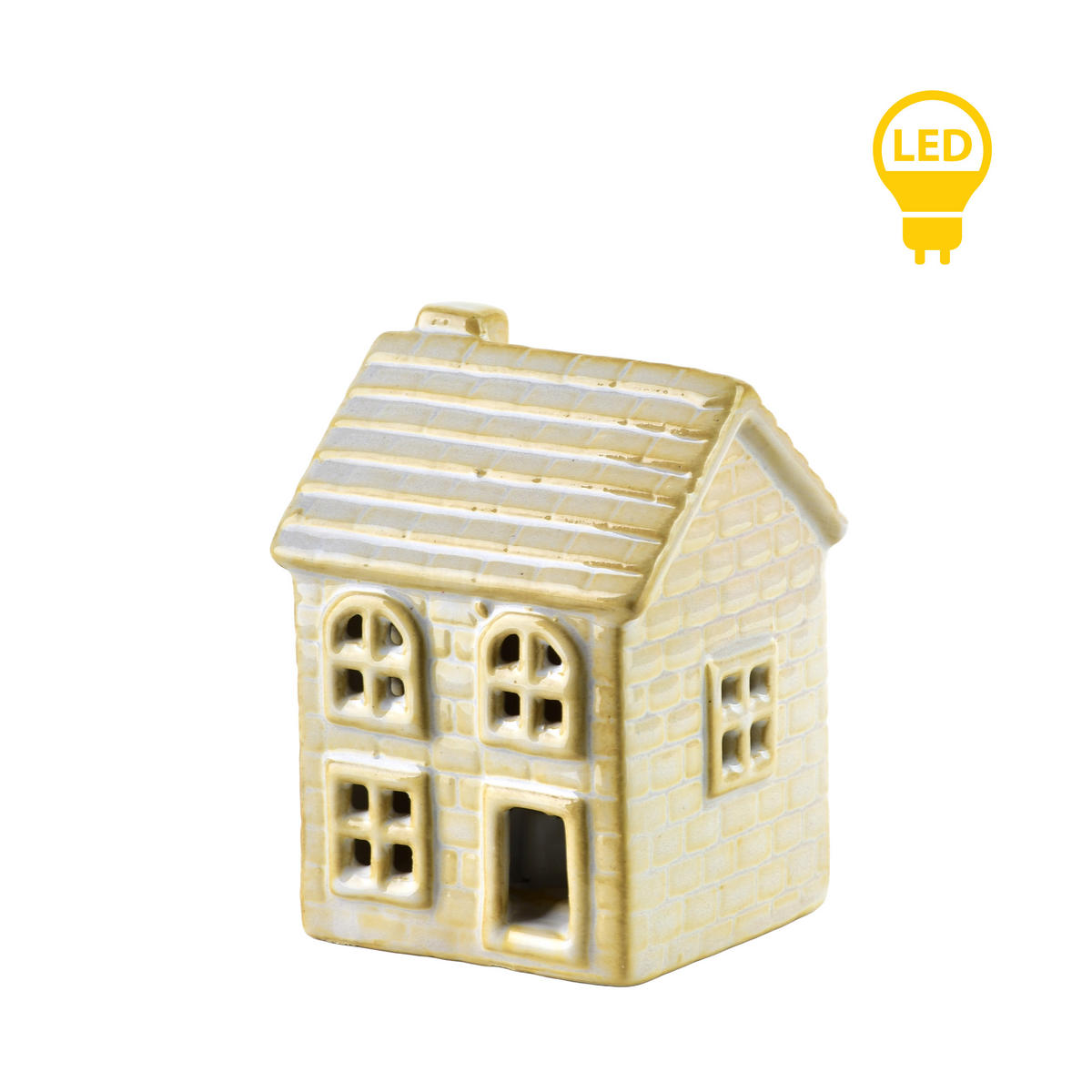 LED-LATERNENHAUS Hytte Weiß 6x5,5x8,4 cm Keramik - Weiß, Keramik (5.5/8.4/6cm) - Mondex