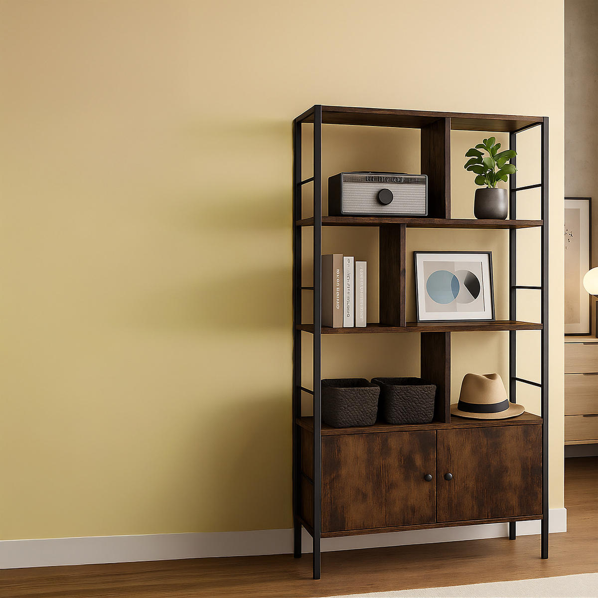 BÜCHERREGAL - Dunkelbraun, Holzwerkstoff/Metall (74/154.5/30cm) - Relaxdays