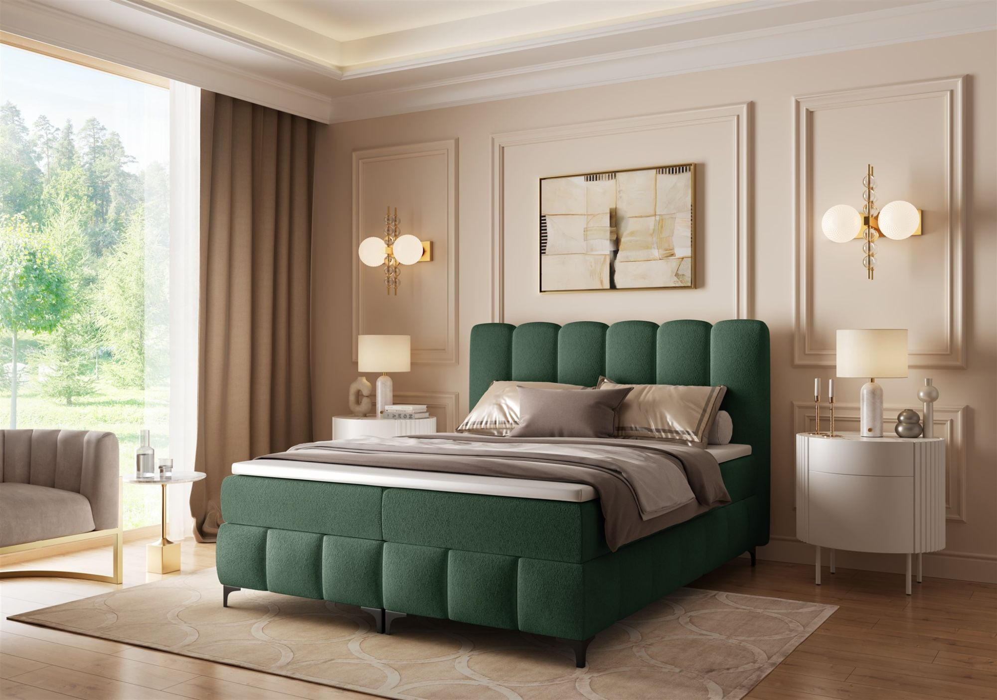 BOXBETT Isabel - Grün, Holzwerkstoff/Textil (140/200cm) - Fun Möbel