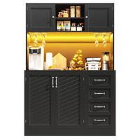 KÜCHENSCHRANK LED 120x40x188Cm 4 Türen 2 Schubladen Grün - Schwarz, Holzwerkstoff (120/188/40cm) - FLIEKS