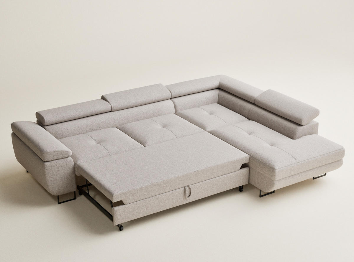 ECKSOFA MIT SCHLAFFUNKTION Concord Beige Webstoff - Schwarz/Grau, Holz/Holzwerkstoff (277/203cm) - Maison de Reve