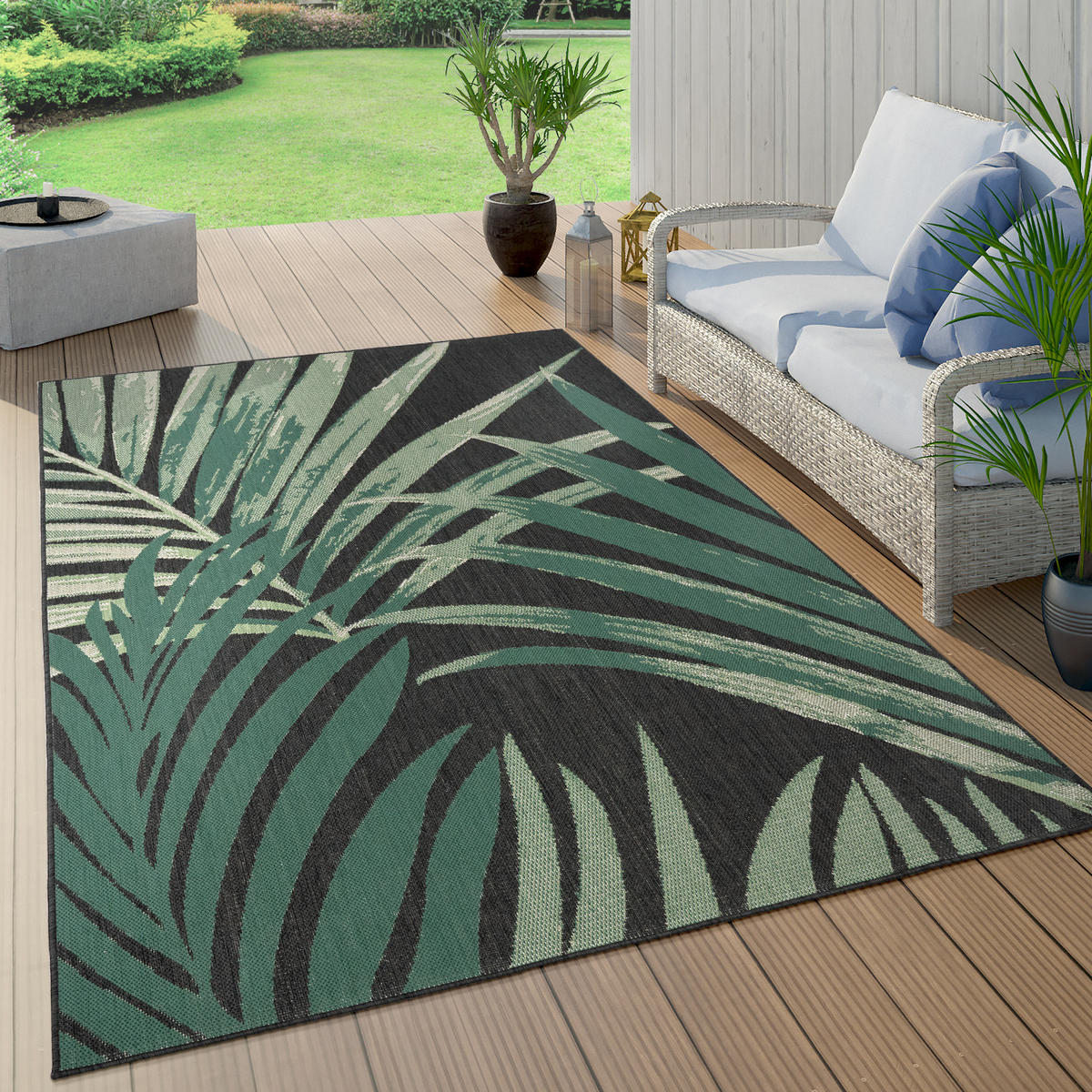 OUTDOORTEPPICH 160/160 cm Ostende 552 - Schwarz, Textil (160/160cm) - Paco Home