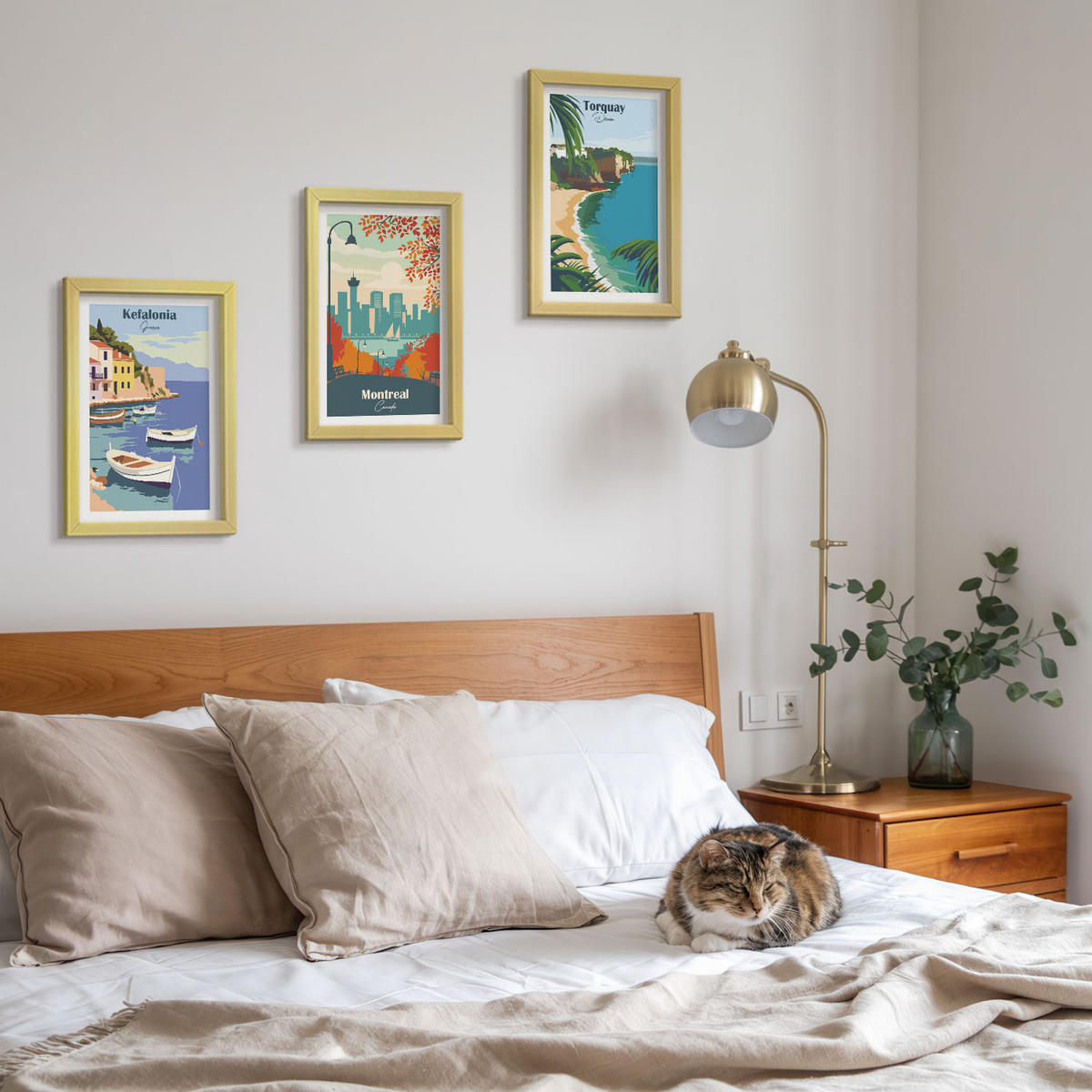 WANDBILDER 3er Set - 20x30 cm Goldrahmen - Stadtansichten aus Griechenland, Kanada und Australien - Goldfarben, Kunststoff (20/30cm) - ArtPrintCave