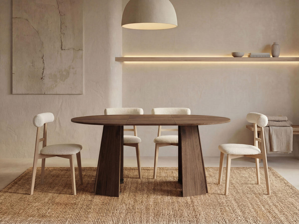 ESSTISCH Lunda rund ausziehbar verlängerbar, Wallnuss Dunkelbraun 100-140/100/76 cm - Nussbaumfarben/Schwarz, Holzwerkstoff (100/100/76cm) - WFL GROUP