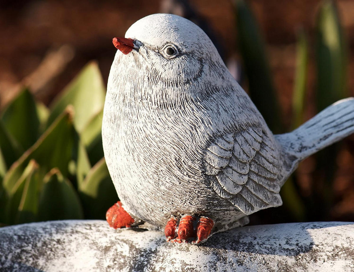 STEIN Vogeltränke mit Vogelfigur aus massiven Steinguss, frostfest - Grau, Stein (27/8/27cm) - stoneandstyle