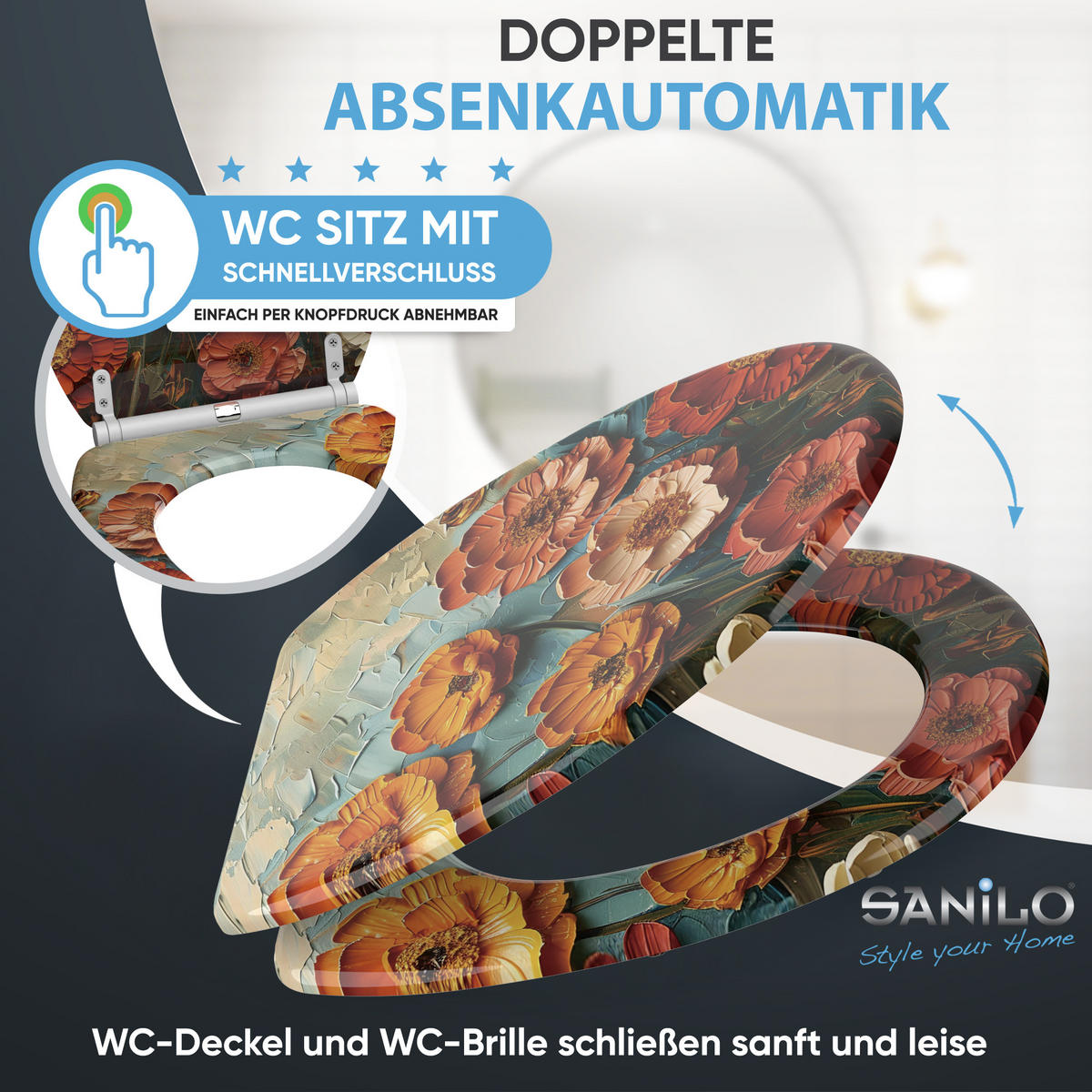WC-SITZ mit Absenkautomatik & Top Fix Florum - Blau/Rot, Holzwerkstoff (37.7/5/48cm) - Sanilo