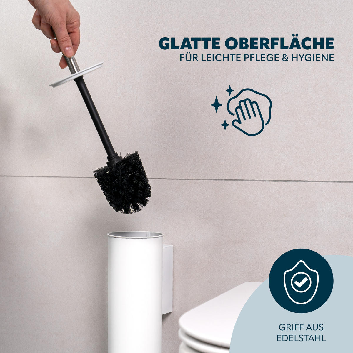 WC-GARNITUR inkl. Wandhalterung, Edelstahl weiß - Weiß, Metall (10/39/13.5cm) - bremermann