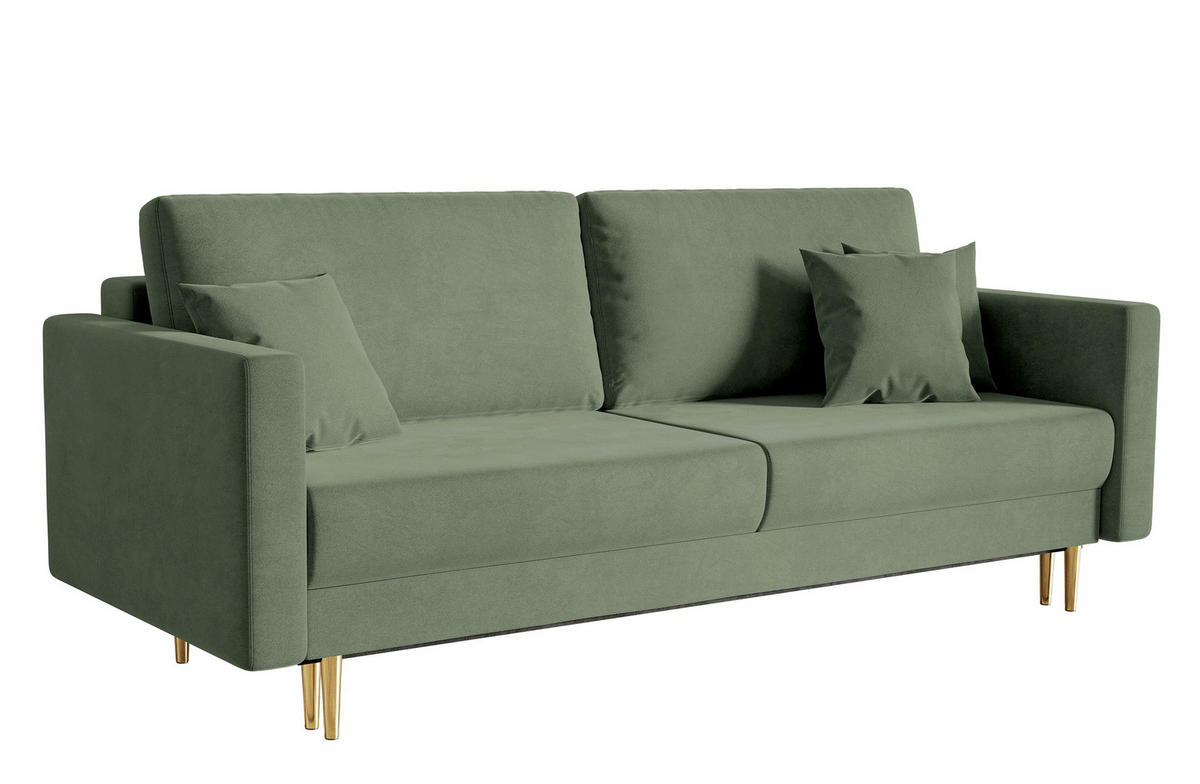 SCHLAFSOFA Valico Salbeigrün hydrophober Samt - Salbeigrün/Goldfarben, Textil/Metall (230/90/97cm) - Selsey