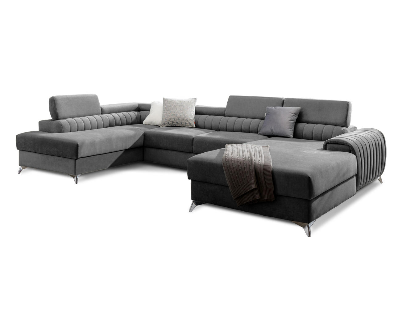 WOHNLANDSCHAFT mit Schlaffunktion und Bettkasten - Chromfarben/Dunkelgrau, Textil/Metall (354/92/202cm) - Eltap