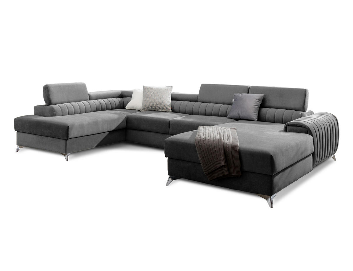 WOHNLANDSCHAFT mit Schlaffunktion und Bettkasten - Chromfarben/Dunkelgrau, Textil/Metall (354/92/202cm) - Eltap