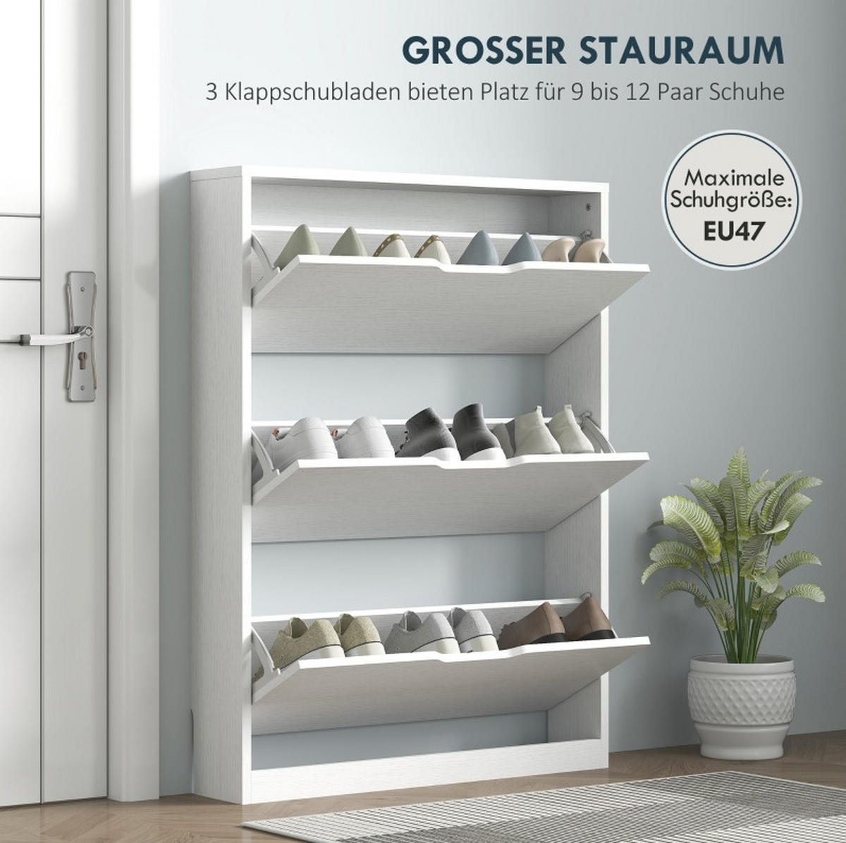 SCHUHSCHRANK mit 3 Klappen 80 x 17 x 108 cm Holz Weiß - Weiß, Holz (17/108/80cm) - Beauniv