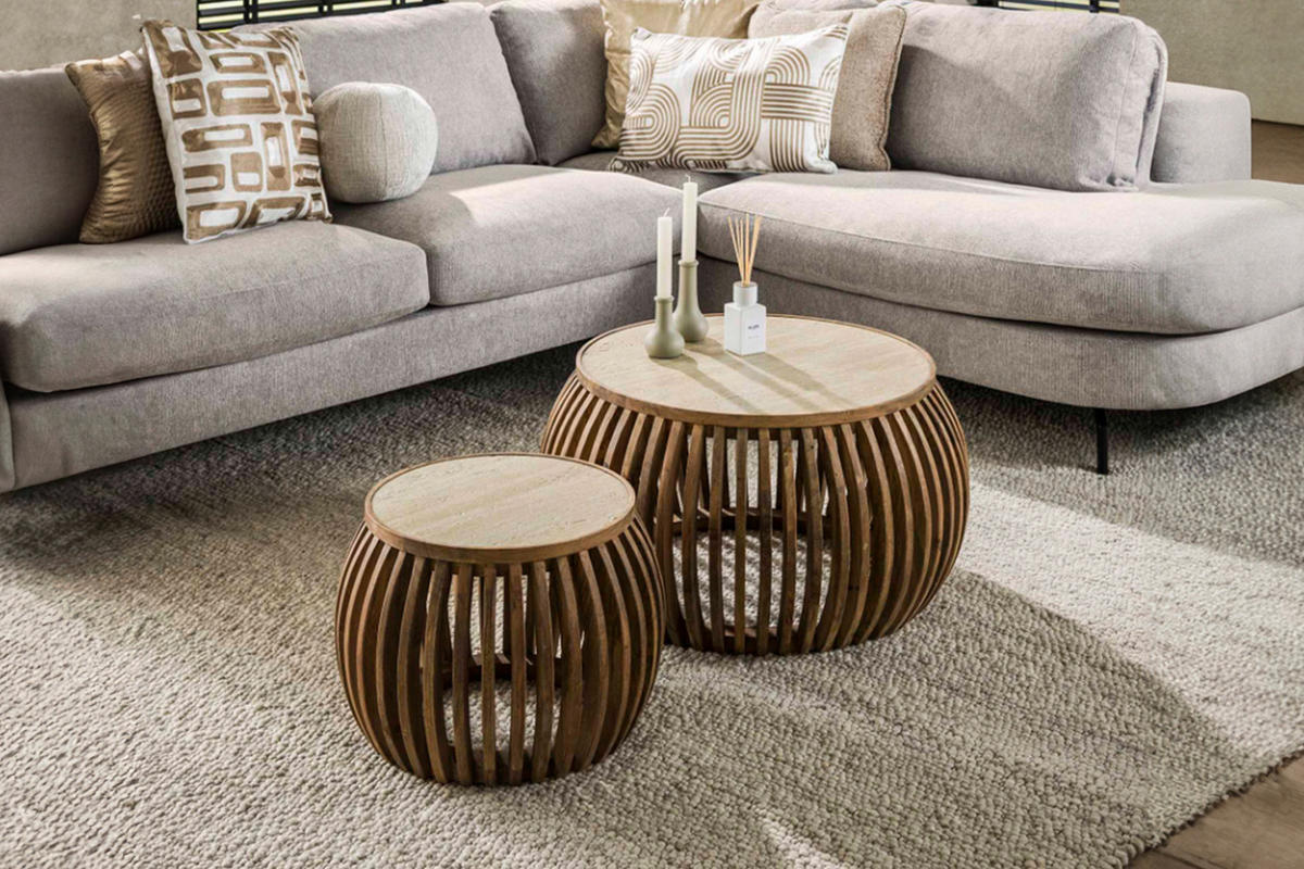 COUCHTISCH-SET ATUEL Weiß Keramik - Braun/Weiß, Mangoholz/Keramik (75/75/40cm) - KAWOLA