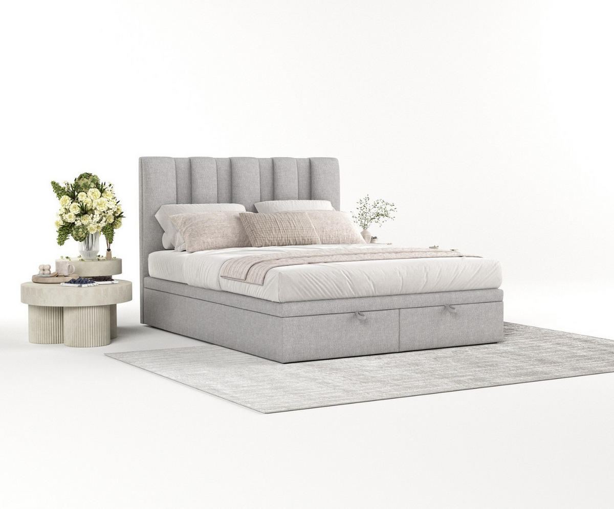 POLSTERBETT Orta mit Stauraum 120/200 cm Grau im Megan Stoff - Schwarz/Grau, Holz/Holzwerkstoff (120/200cm) - AltaBeds