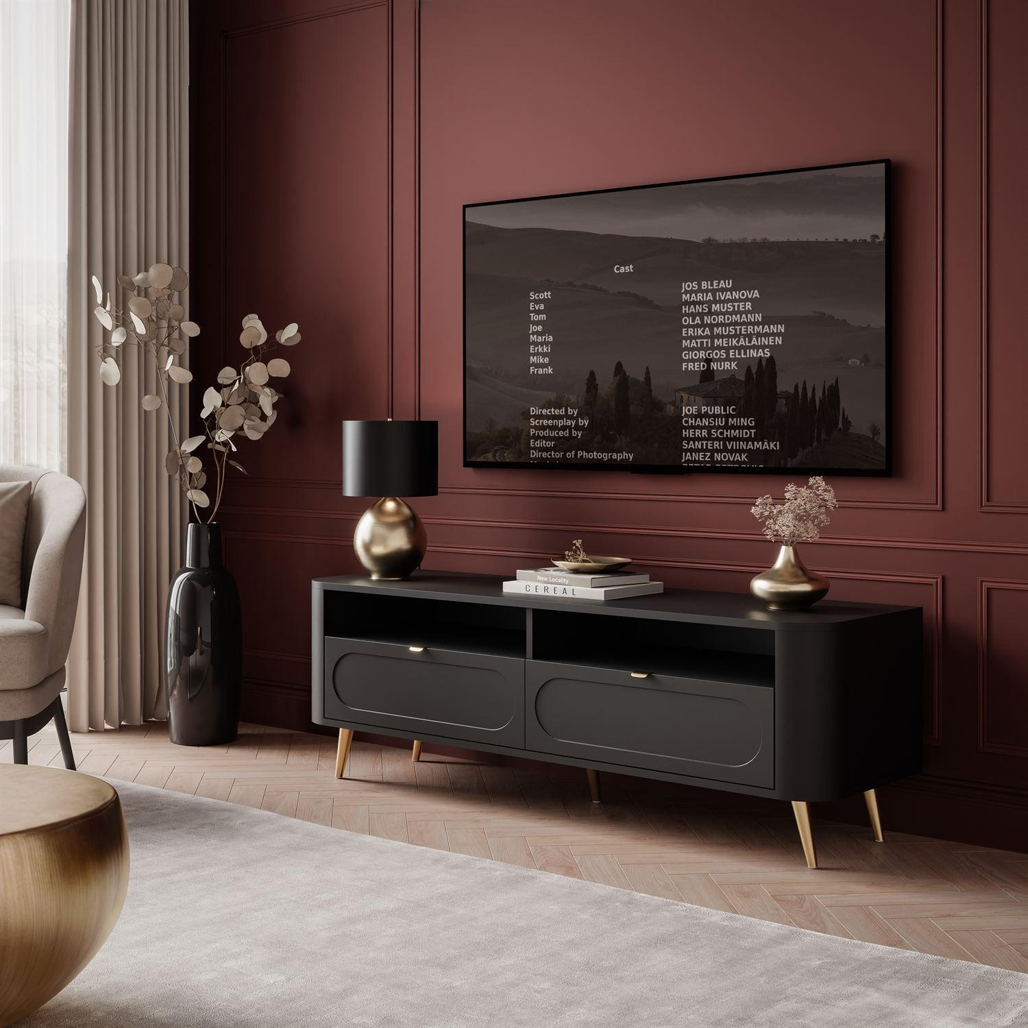 TV-SCHRANK SHADOW II 2S mit Schubladen - Hellbraun/Schwarz, Holzwerkstoff (138/46/40cm) - Lookway