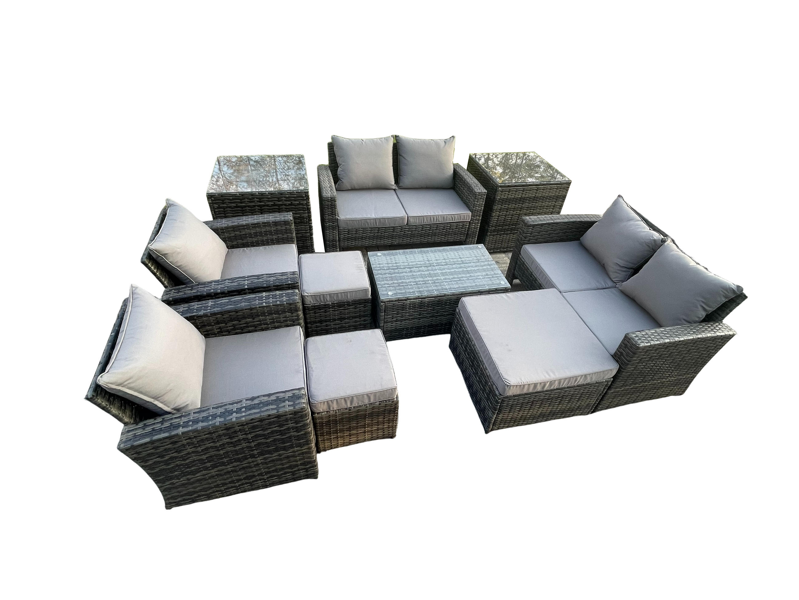 GARTENSOFA Hohe Rückenlehne Polyrattan Dunkelgrau 9-Sitzer - Dunkelgrau, Metall - Fimous
