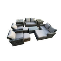 GARTENSOFA Hohe Rückenlehne Polyrattan Dunkelgrau 9-Sitzer - Dunkelgrau, Metall - Fimous