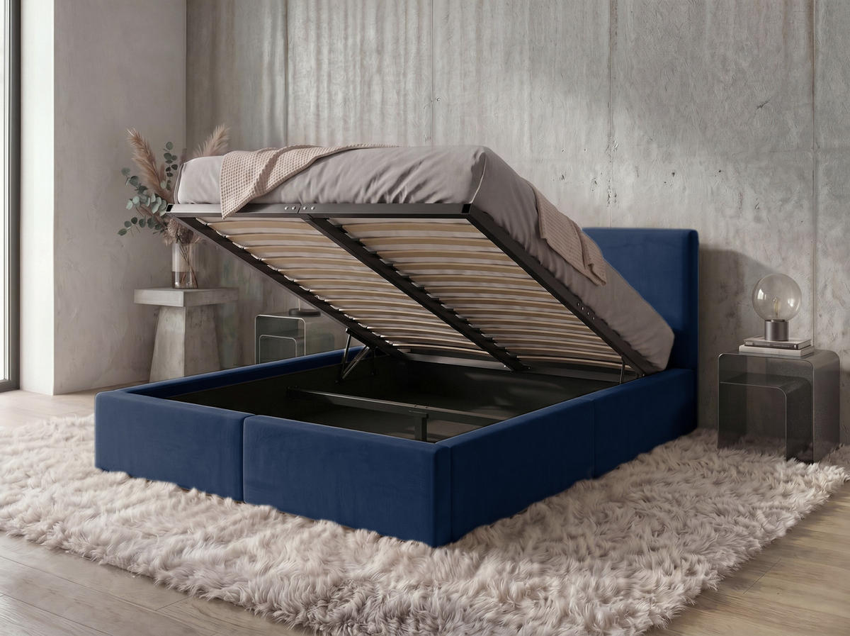 POLSTERBETT 120X200 Blau mit Stauraum inkl. Hebemechanismus - Blau, Textil (120/200cm) - Interbeds