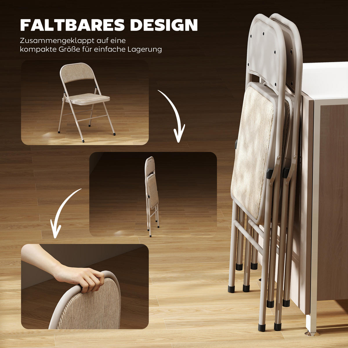 KLAPPSTÜHLE 2ER-SET aus Polyester Stahl Beige - Beige, Textil/Metall (45/78/46cm) - HOMCOM