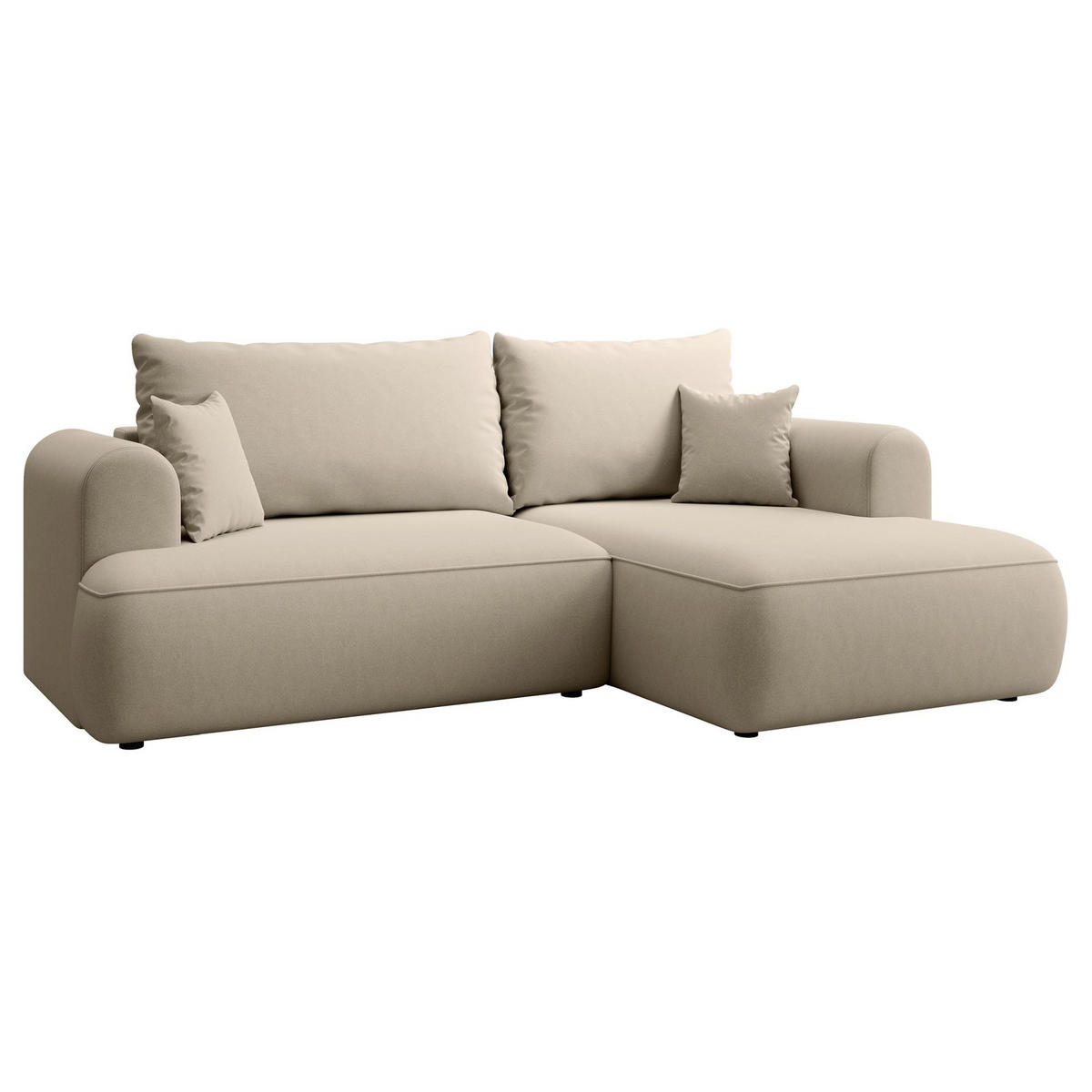 ECKSCHLAFSOFA Ovo Mini Hellbeige Easy-Clean-Samtbezug - Ecru/Schwarz, Kunststoff/Textil (238/156cm) - Selsey