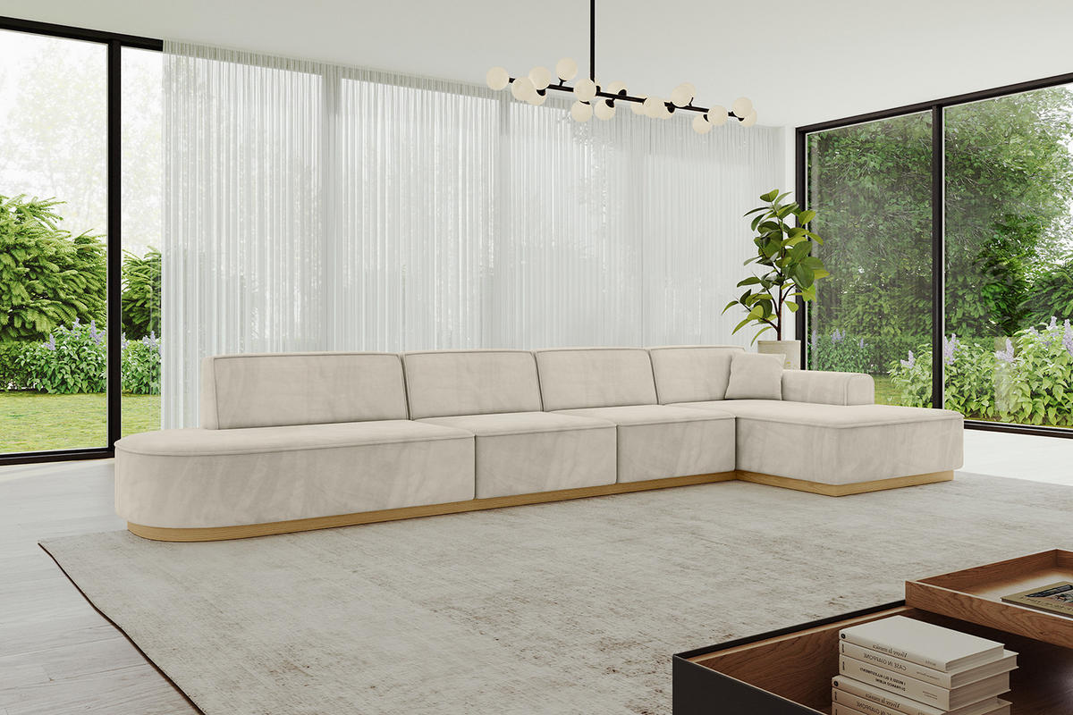 ECKSOFA Ottomane Rechts IREA-L3-v2 - 413x171x83 cm Dunkelgrau - Ecru, Holzwerkstoff/Textil (171/413cm) - ALTDECOR