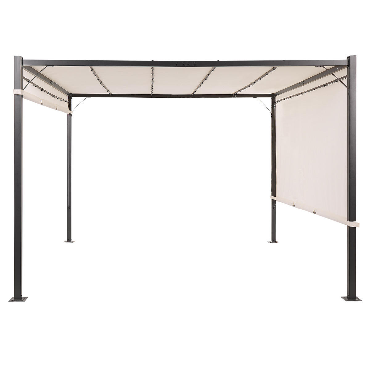 PERGOLA mit LED-Beleuchtung Stahl beige 310/310 cm Parga - Beige/Schwarz, Metall (310/215/310cm) - Beliani