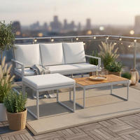 LOUNGEGARNITUR Ariella Hellgrau Outdoorstoff/Metall - Hellgrau, Holz