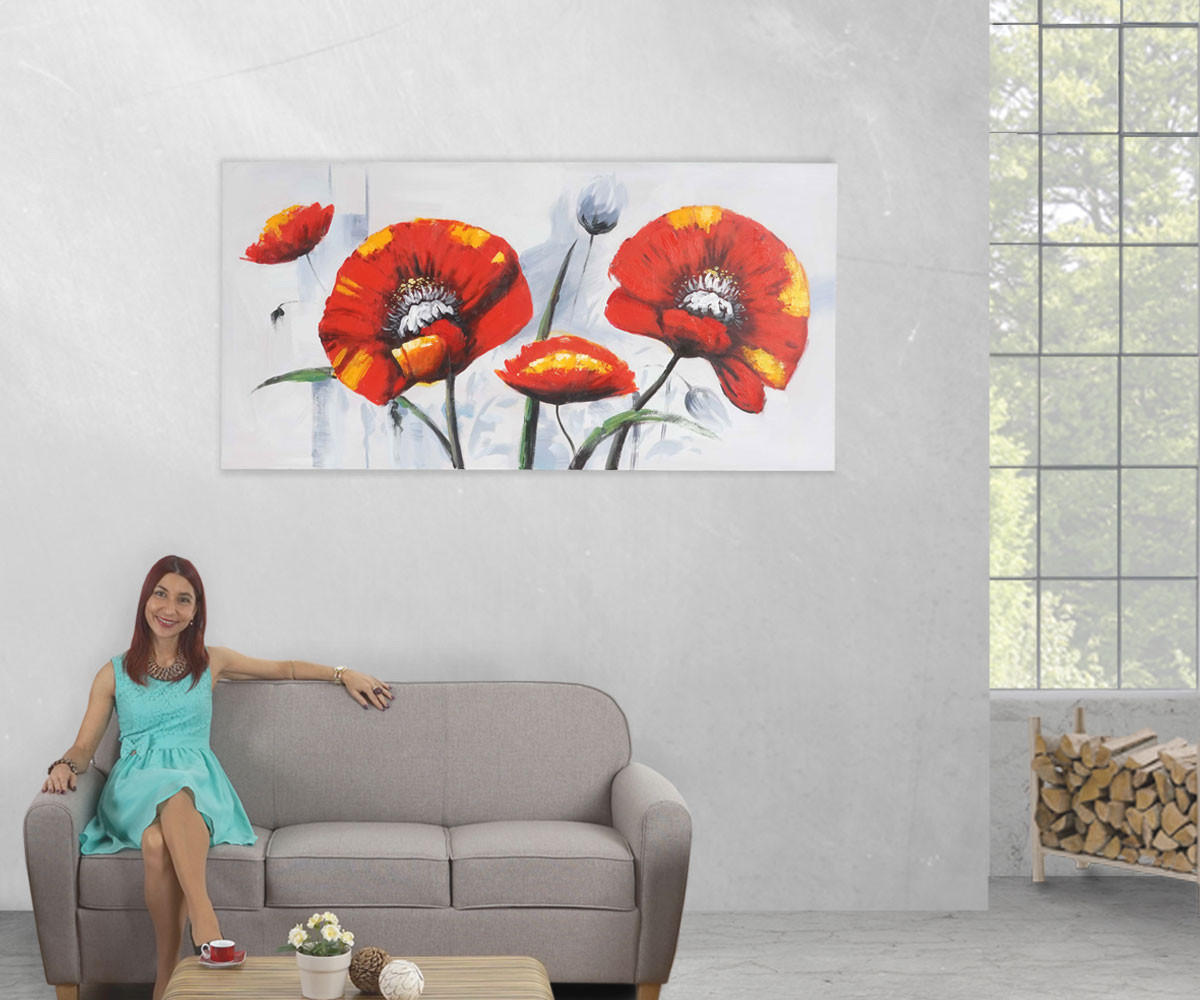ÖLGEMÄLDE ROTER MOHN HANDGEMALT Mehrfarbig - Multicolor, Textil (140/70cm) - MCW