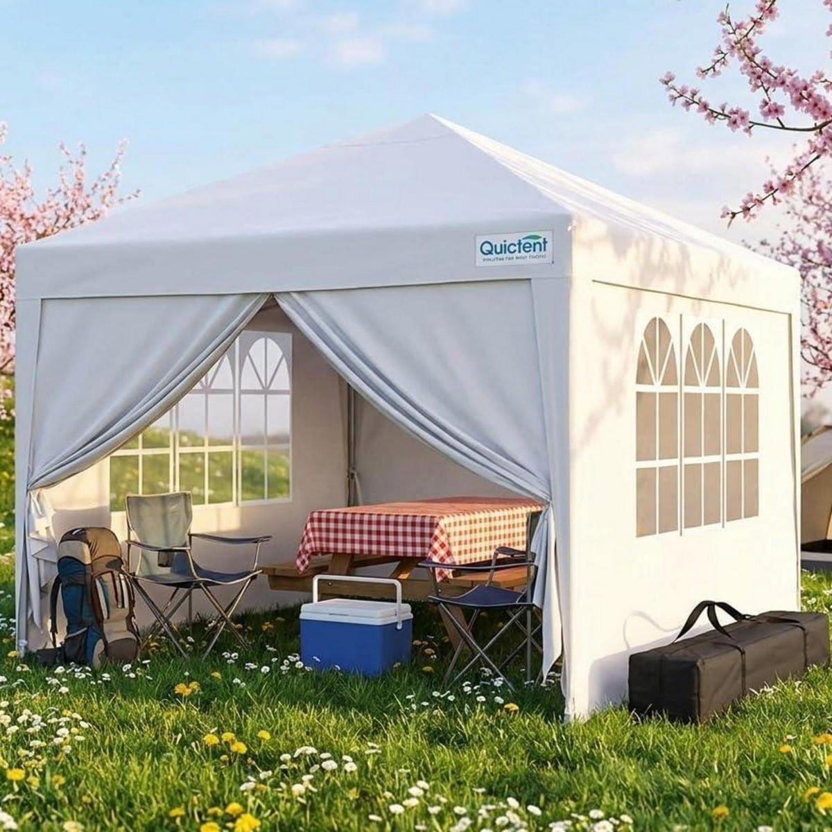 FALTPAVILLON 3 x 3 m wasserdicht mit Seitenwänden UV-Schutz 50+ - Weiß, Textil (294/265/294cm)