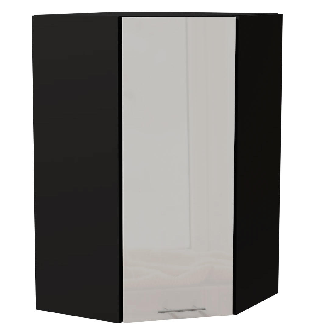 Feldmann-Wohnen Eck-Hängeschrank Weiß Hochglanz, Schwarz 60x96x60 cm